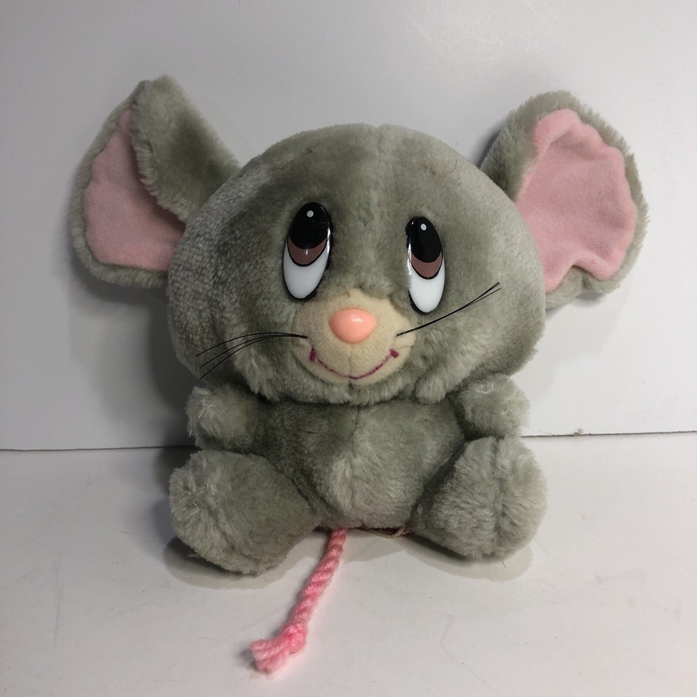 Vintage Animal Fair Plush Baby Mouse Gray Pink Yarn Tail